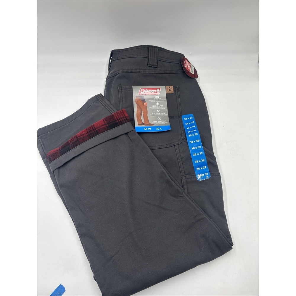 Coleman Mens Cotton Canvas Fleece Lined Pants 38x32 Grey Utility Stretch NEW